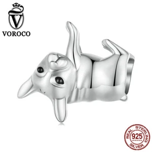 Voroco Women S925 Sterling Silver Cute Bulldog Bead Charm Jewelry Fit Bracelets - Picture 1 of 16