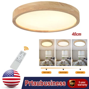 Modern Wood LED Ceiling Light Fixture Simple Log Flush Mount Circle Ceiling Lamp - Picture 1 of 24