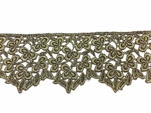 PIZZO MACRAME' DISEGNO FLOREALE CM 7 ORO BRUNITO - Picture 1 of 1