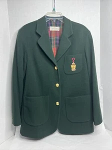 Vintage Dolce Donna Green Wool Blazer With Gold Crest Appliqué Made In Italy - Picture 1 of 10