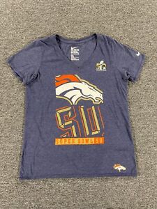 Nike Denver Broncos Shirt Womens Extra Large Blue V Neck Long Sleeve Super Bowl