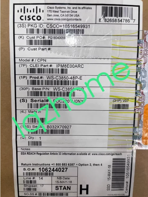 1PCS Cisco WS-C3850-48P-E Industrial Ethernet Switches new via FedEx or DHL - Image 1 of 1