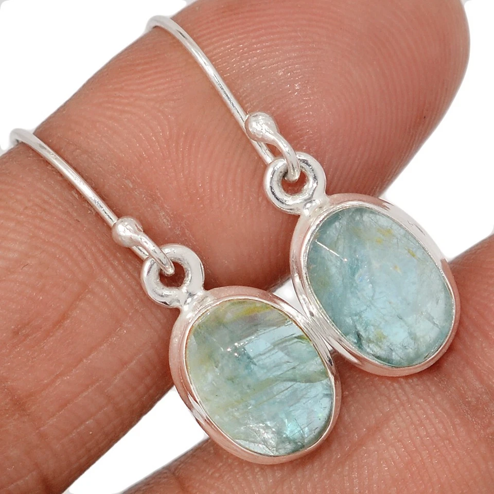 Natural Faceted Aqua Kyanite - India 925 Silver Earrings Jewelry CE47591 - Image 1 of 1