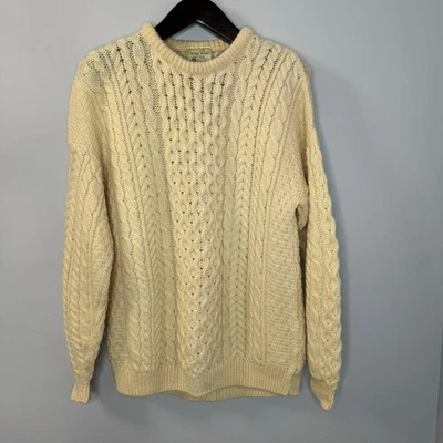 Suéter Carraig Donn Pescador Lana Cable Tejido Cuello Redondo Crema Grande Unisex  Foto 1 de 4
