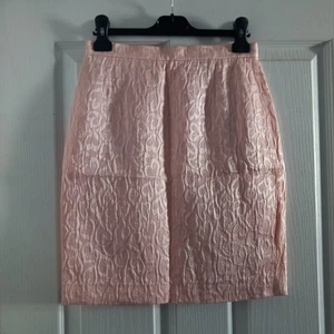 VTG ESCADA COUTURE SILK JACQUARD BABY PINK 90'S VALENTINE HEART SKIRT FR 34 UK 6 - Picture 1 of 15