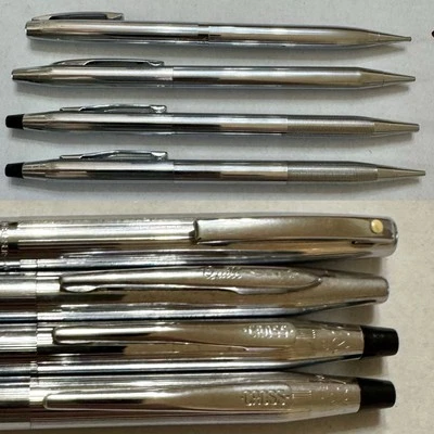 Lote de cuatro (4) bolígrafos y lápices cromados - Sheaffer punto blanco, pluma, cruz Foto 1 de 4