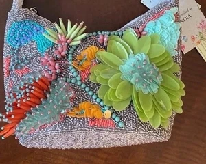 Viral Handcrafted in India Ocean Floral Beaded Bag Purse HTF Brand New with Tags - Picture 1 of 4
