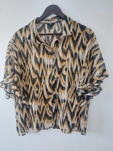 Peacocks Womens Blouse Top Shirt Size 16 Black White Brown Work Smart Boho - Picture 1 of 7