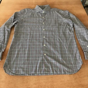 Ermenegildo Zegna Shirt Men XL Black White Plaid Button Up Long Sleeve Collared - Picture 1 of 13