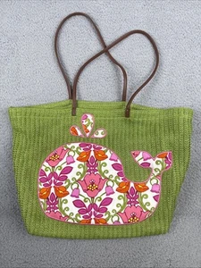 Vera Bradley Green Whale Big Tote Schultertasche Strandtasche Lederriemen Poolside - Bild 1 von 17