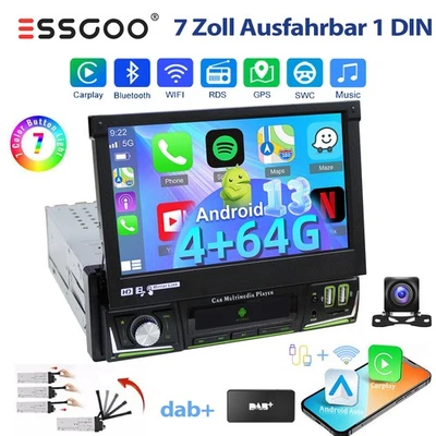 7" 1 DIN DAB+ Carplay Autoradio 4+64G Android Auto Bluetooth GPS Navi FM Kamera - Bild 1 von 4