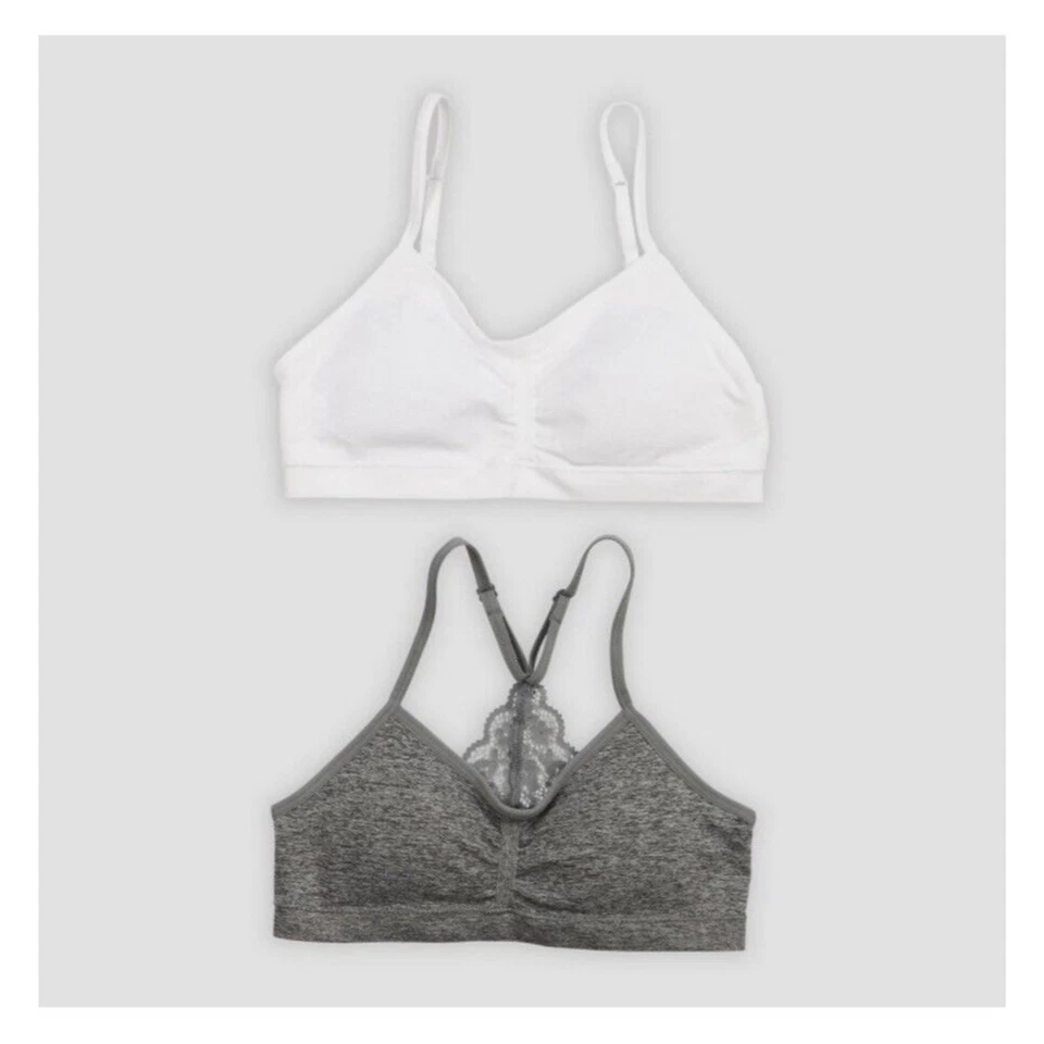 Sujetador Corto Acolchado Espalda Encaje Sin Costuras 2pk Niñas Maidenform - Blanco/Gris ''NUEVO'' Foto 1 de 4