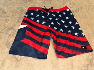 O’NEILL MENS SIZE 36 Board Shorts USA Red Blue Flag - Picture 1 of 4