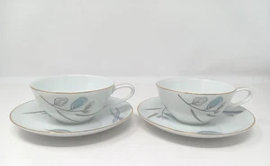 MCM Noritake Japan Blue Spring 1358 Cup Saucer 2 Sets 4 Pieces Decorative HTF - Picture 1 of 15