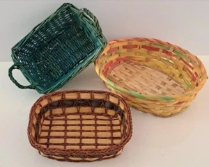 Lotto 3 cesti cestini vimini rattan colorati naturale verde confezioni Natale - Foto 1 di 21