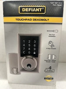 Defiant Square Satin Nickel Electronic Single Cylinder Touchpad Deadbolt - Picture 1 of 2