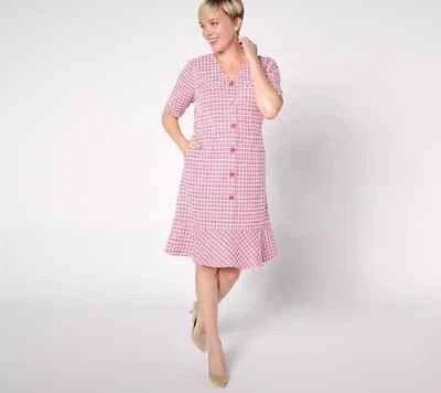 NUEVO Isaac Mizrahi Live! Vestido pequeño de tweed tejido hilo chenilla en rosa QVC 3099 Foto 1 de 4
