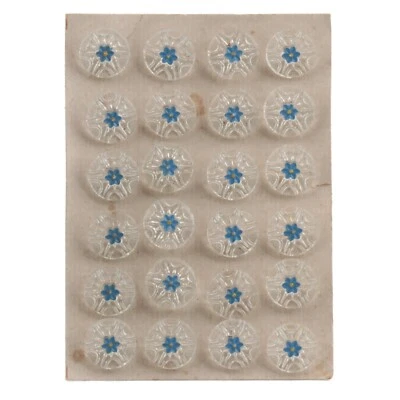 Card (24) Czech Vintage 1930's blue flower crystal clear glass buttons 18mm - Image 1 of 2