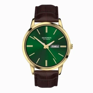 Sekonda Watch 30151 Mens Green Dial Brown Leather Strap RRP £44.99 - Picture 1 of 4