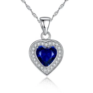 Collar colgante corazón zafiro azul simulado plata de ley 925 regalo para mujer - Imagen 1 de 7