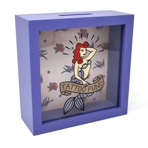 Fondo de tatuaje sirena caja de dinero de madera alcancía caja de ahorro de monedas idea de regalo - Imagen 1 de 6