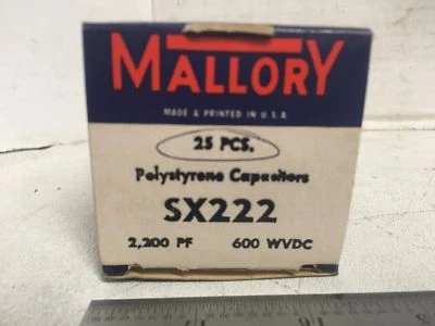 КОНДЕНСАТОРЫ MALLORY POLYSTYRONE 25 ШТУК SX222 2200 PF 600 WVDC - Изображение 1 из 3