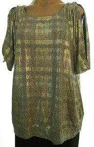 New Luxology Large short sleeve cold shoulder silver metallic blouse - Picture 1 of 4