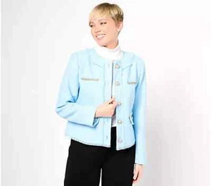 Chaqueta Dennis Basso Texturizada con Detalle de Cadena Tono Dorado-Blue Breeze-Plus 20-A644456 - Imagen 1 de 2