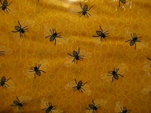 Honey Bees On Dark Yellow Cotton Fabric 1 Yard Andover Fabrics - Picture 1 of 3