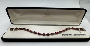 18k Gold Plated Sterling Silver Tennis Bracelet Created Ruby &Diamond Accent IOB - Picture 1 of 8
