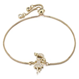 Bracelet for Dancer Ballerina Mom Yellow Gold Thin Adjustable Cubic Zirconia - Picture 1 of 5