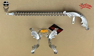 VINTAGE LOWRIDER 26" DOUBLE SQUARE WING CHROME CHAIN GUARD W/WING STEERING WHEEL - Picture 1 of 1