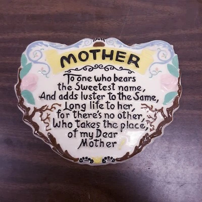 Vintage Mother's Poem Wall Plaque ceramic Art Nouveau Style - Image 1 of 4