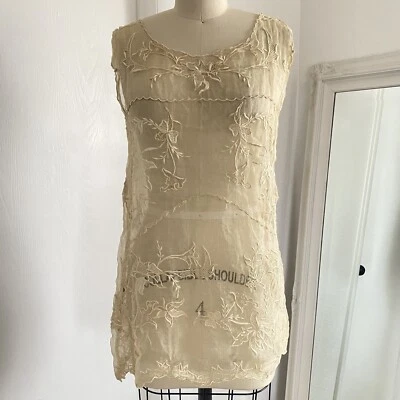 RARE Antique Edwardian 20s Display Inspo Piece Hand Embroidered Slip Tank READ - Image 1 of 4