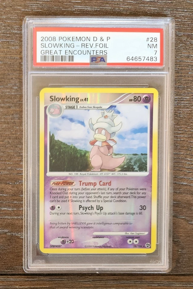 POP 1 PSA 7 NM Slowking 28/106 D&P Great Encounters Reverse Holo Pokémon 2008 - Image 1 of 2