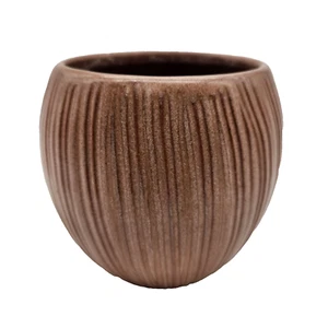 Vase Pflanzgefäß Kokosnuss Tiki Becher braun 4" x 4" Frankoma T7 Deck Garten Vintage - Bild 1 von 4