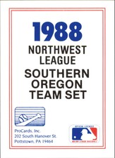 1988 Southern Oregon A's ProCards #NNO Checklist