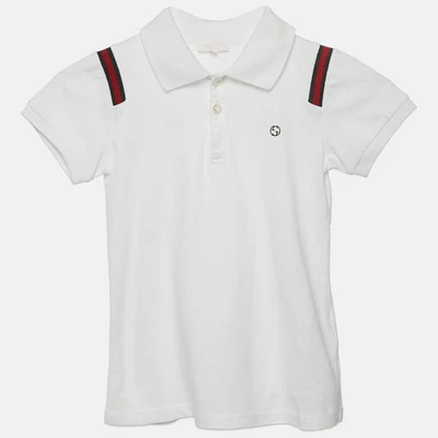 Gucci Kids White Web Collar Jersey Polo T-Shirt 6 Yrs - Image 1 of 4