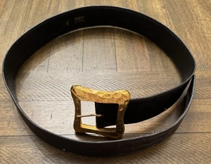 ***LESEN***VINTAGE AUTHENTIC CHANEL 1993 GOLDFARBENE SCHNALLE SCHWARZER LEDERGÜRTEL - Bild 1 von 16