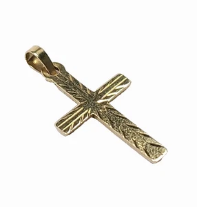 Vintage 14k Yellow Gold Etched Cross Tiny Small Pendant - Picture 1 of 3
