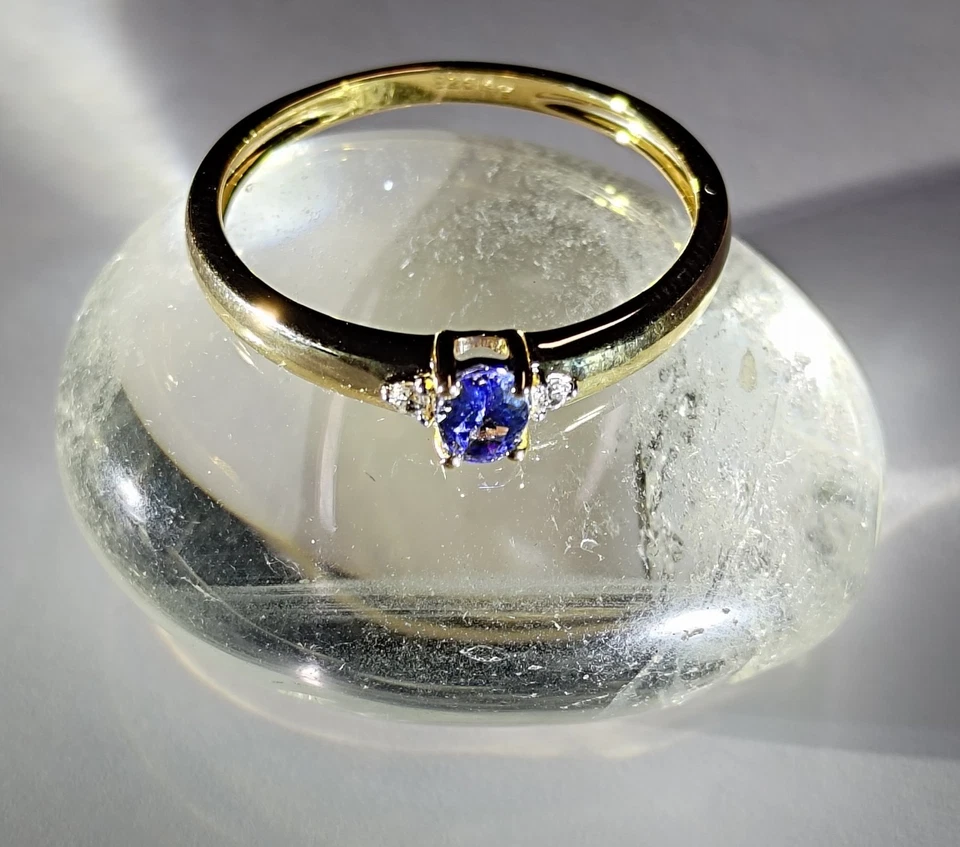 TANSANITRING Gr21(66)925/-SILBER VERGOLDET ovalerTansanit 5,0x4,0mm & Zirkone - Bild 1 von 4