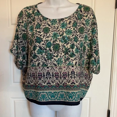 Top Forever 21 Beige Floral Crop Batwing Boho/Campesino Talla S Foto 1 de 4