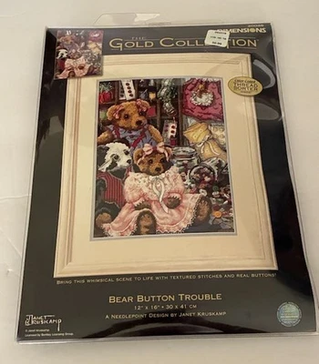 2006 Dimensions Gold Collection Needlepoint Kit #20048 BEAR BUTTON TROUBLE - Image 1 of 4