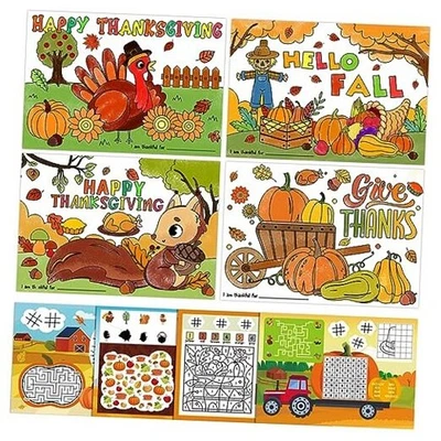  Placemats coloridos de Ação de Graças - 16 peças 14""x10"" frente e verso infantil laranja - Imagem 1 de 4