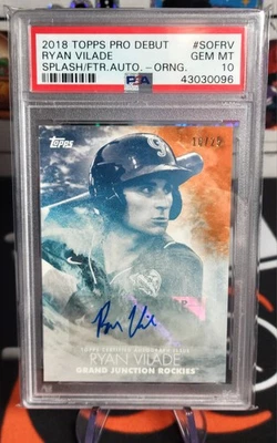 Ryan Vilade 2018 Topps Pro Debut SOF-RV Spla/Ftr Orange Auto /25 PSA 10 GEM MINT - Image 1 of 2