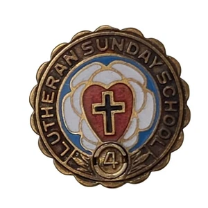 Vintage Lutherisches Herz Kreuz Sonntagsschule 4 Jahre Anstecknadel Martin Luther Rose 10K GF - Bild 1 von 7