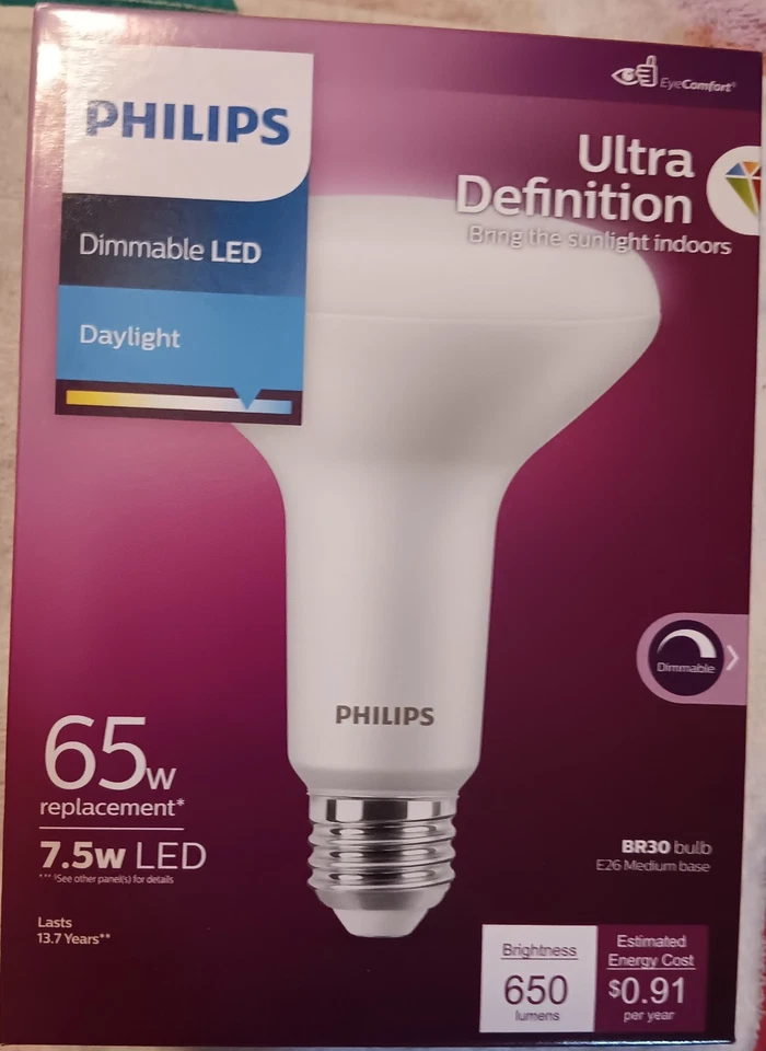 Phillips Dimmable LED BR30 Bulb 650 Lumens 65 Watt Flood Light Ultra Definition - Image 1 of 1