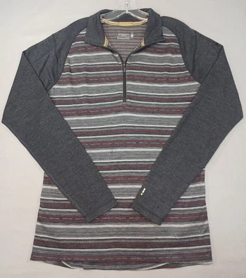 Smartwool Merino 250 Gray Red Striped Wool 1/4th Zip Baselayer Size Large - Image 1 of 4