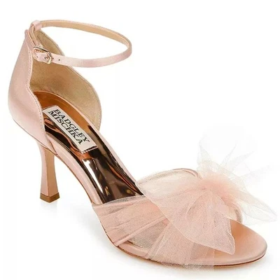 Sandalias Badgley Mischka Talla 8 Terris Tul Poof Bow Rosa Tacón Satinado Glamuroso Foto 1 de 4