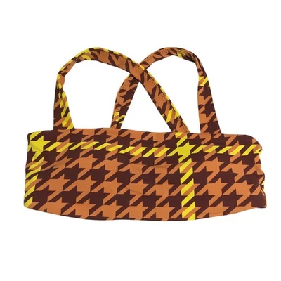 Aerie Sports Bra Real Me Xtra Stretch Medium Support Houndstooth Brown Yellow S - Image 1 of 3